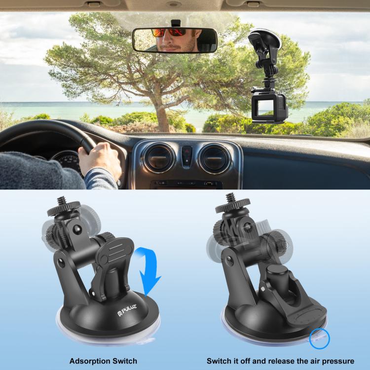 PULUZ Car Suction Cup Mount with Screw & Tripod Mount Adapter & Storage Bag for GoPro, Insta360, DJI and Other Action Cameras - HoMEdemic™ 