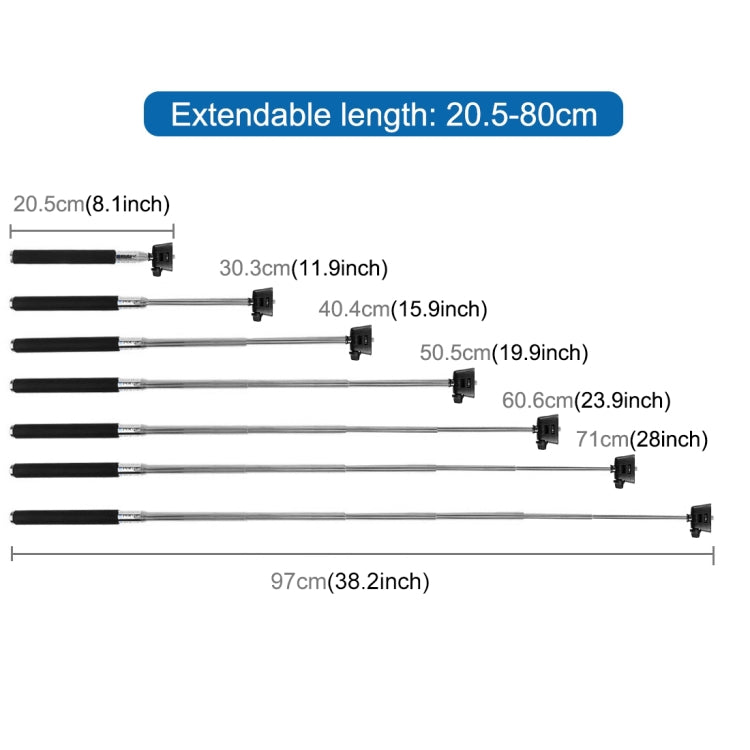 PULUZ Extendable Handheld Selfie Monopod for GoPro, Insta360, DJI and Other Action Cameras, Length: 22.5-80cm - HoMEdemic™ 