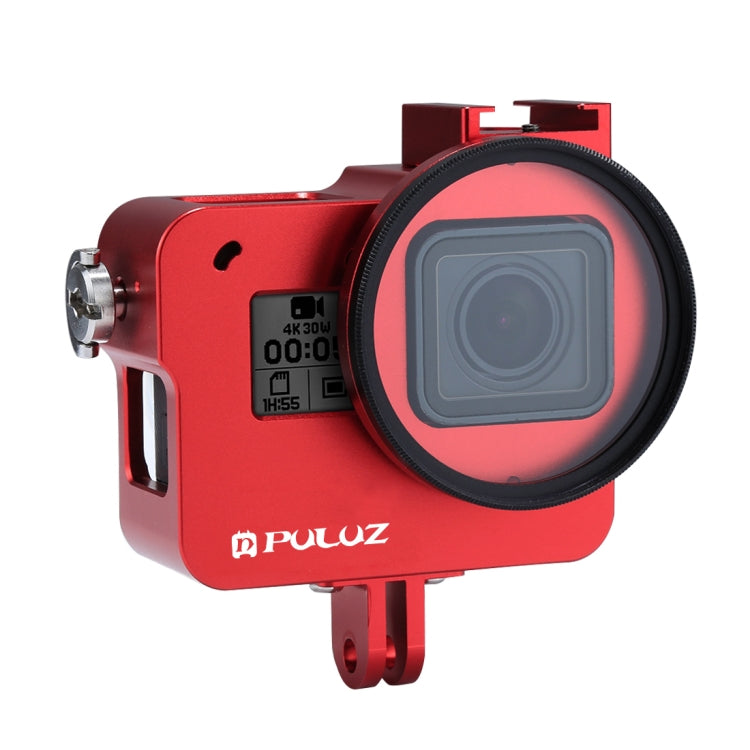 PULUZ Housing Shell CNC Aluminum Alloy Protective Cage with 52mm UV Lens for GoPro HERO(2018) /7 Black /6 /5(Red) - HoMEdemic™ 
