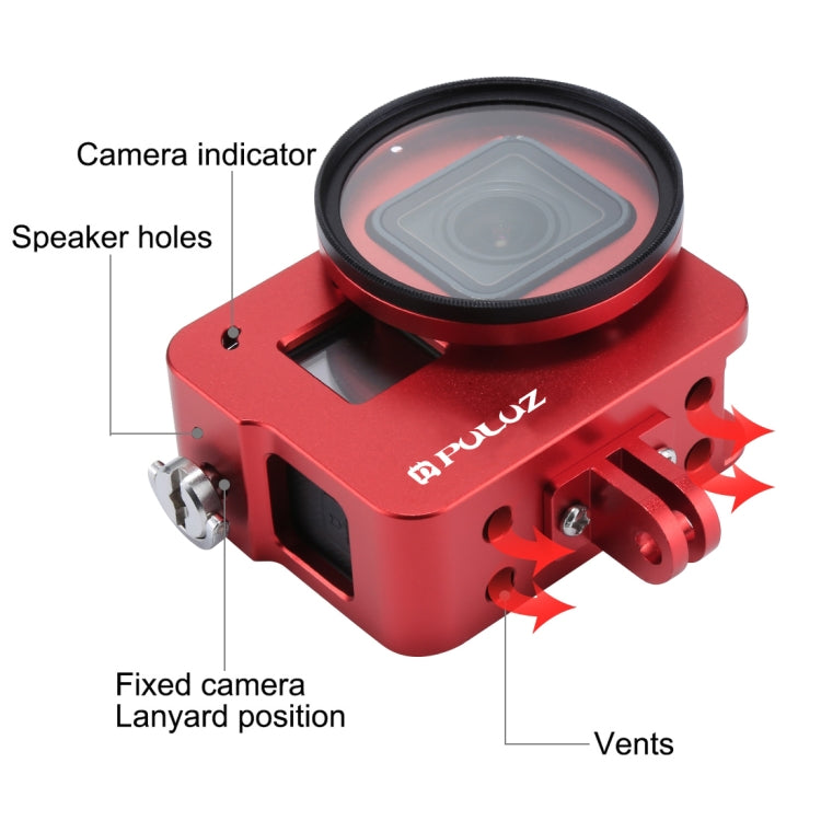PULUZ Housing Shell CNC Aluminum Alloy Protective Cage with 52mm UV Lens for GoPro HERO(2018) /7 Black /6 /5(Red) - HoMEdemic™ 