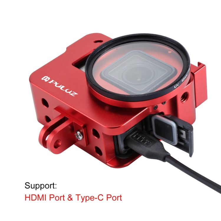 PULUZ Housing Shell CNC Aluminum Alloy Protective Cage with 52mm UV Lens for GoPro HERO(2018) /7 Black /6 /5(Red) - HoMEdemic™ 