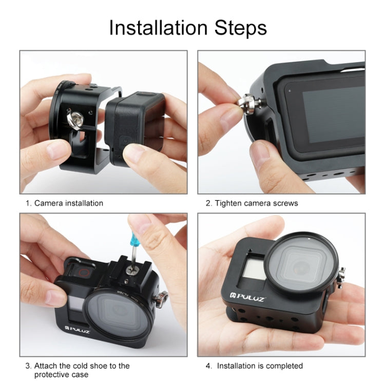 PULUZ Housing Shell CNC Aluminum Alloy Protective Cage with 52mm UV Lens for GoPro HERO8 Black(Black) - HoMEdemic™ 