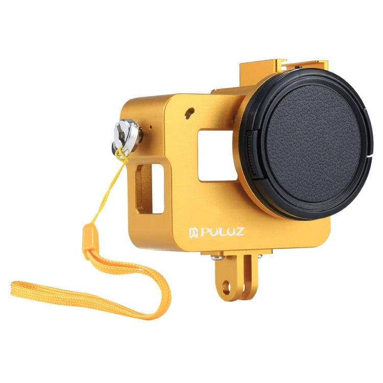 PULUZ Housing Shell CNC Aluminum Alloy Protective Cage with Insurance Frame & 52mm UV Lens for GoPro HERO(2018) /7 Black /6 /5(Gold) - HoMEdemic™ 