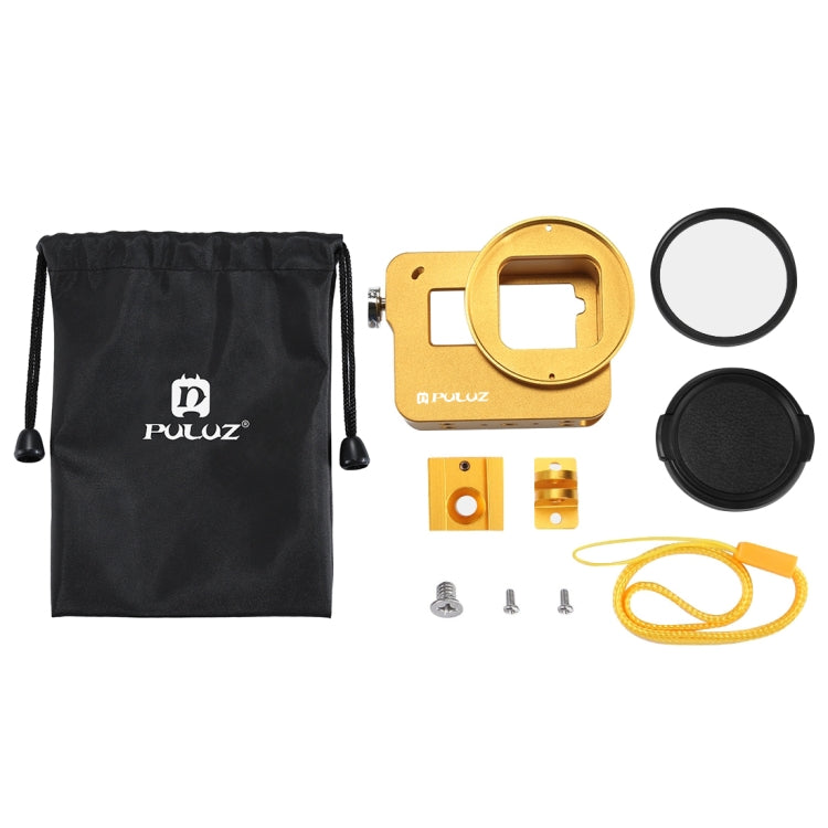 PULUZ Housing Shell CNC Aluminum Alloy Protective Cage with Insurance Frame & 52mm UV Lens for GoPro HERO(2018) /7 Black /6 /5(Gold) - HoMEdemic™ 