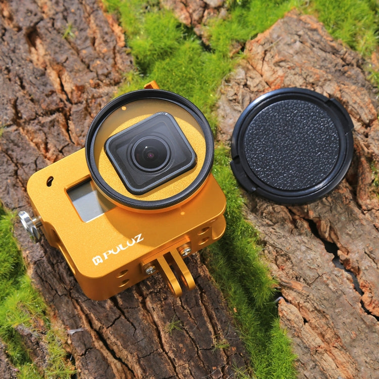 PULUZ Housing Shell CNC Aluminum Alloy Protective Cage with Insurance Frame & 52mm UV Lens for GoPro HERO(2018) /7 Black /6 /5(Gold) - HoMEdemic™ 