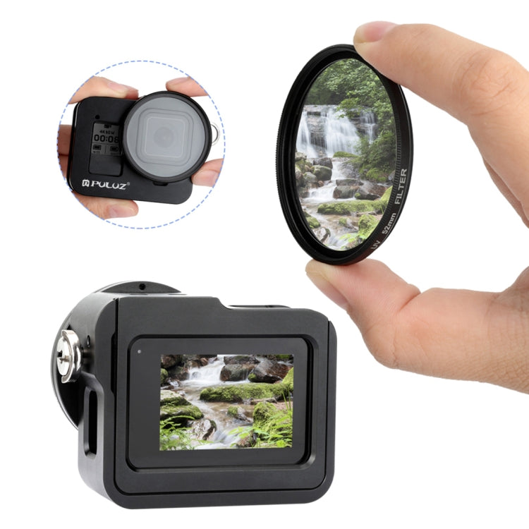 PULUZ Housing Shell CNC Aluminum Alloy Protective Cage with Insurance Frame & 52mm UV Lens for GoPro HERO8 Black(Black) - HoMEdemic™ 