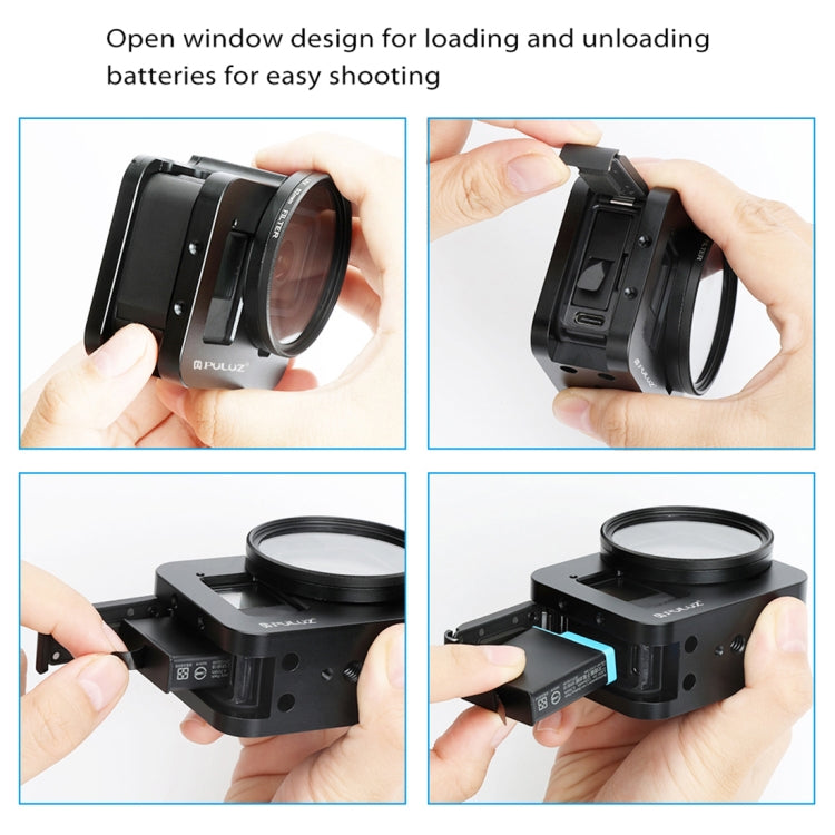 PULUZ Housing Shell CNC Aluminum Alloy Protective Cage with Insurance Frame & 52mm UV Lens for GoPro HERO8 Black(Black) - HoMEdemic™ 