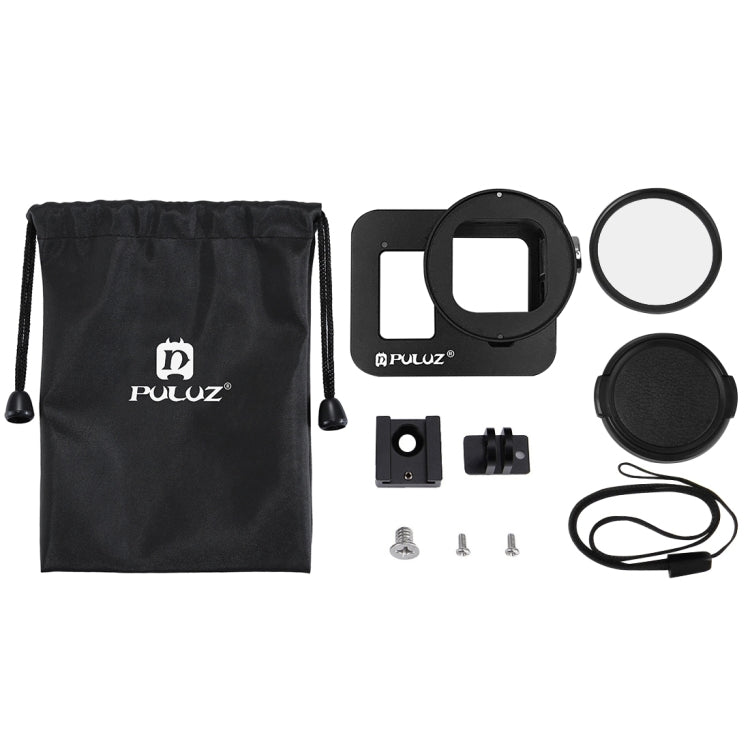 PULUZ Housing Shell CNC Aluminum Alloy Protective Cage with Insurance Frame & 52mm UV Lens for GoPro HERO8 Black(Black) - HoMEdemic™ 