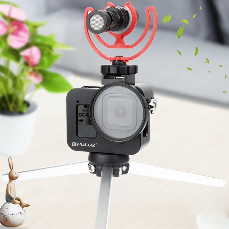 PULUZ Housing Shell CNC Aluminum Alloy Protective Cage with Insurance Frame & 52mm UV Lens for GoPro HERO8 Black(Black) - HoMEdemic™ 