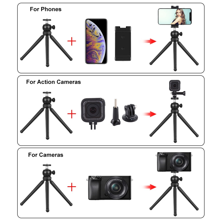 PULUZ Mini Octopus Flexible Tripod Holder with Ball Head & Phone Clamp + Tripod Mount Adapter & Long Screw for SLR Cameras, GoPro, Cellphone, Size: 25cmx4.5cm - HoMEdemic™ 