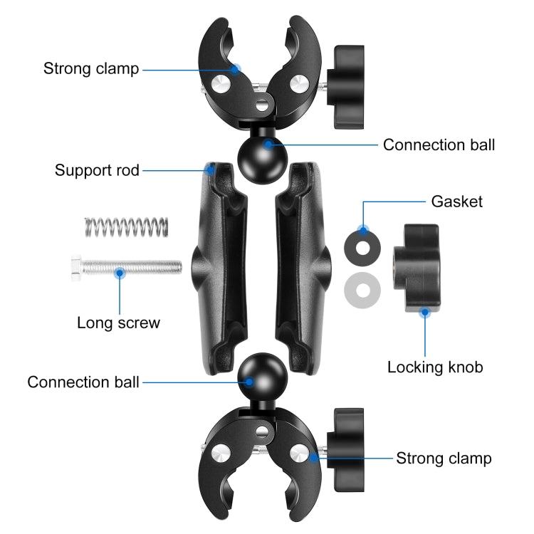 PULUZ Motorcycle Dualheads Crab Clamp Action Camera Handlebar Fixed Mount(Black) - HoMEdemic™ 