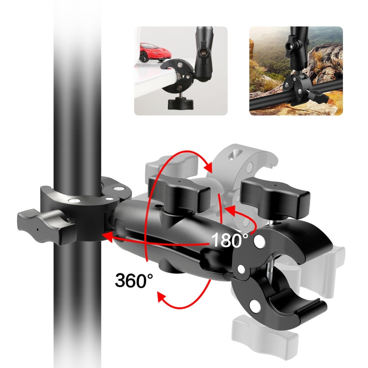 PULUZ Motorcycle Dualheads Crab Clamp Action Camera Handlebar Fixed Mount(Black) - HoMEdemic™ 