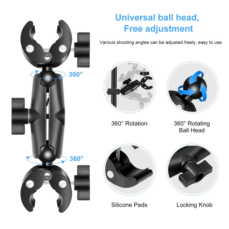 PULUZ Motorcycle Dualheads Crab Clamp Action Camera Handlebar Fixed Mount(Black) - HoMEdemic™ 
