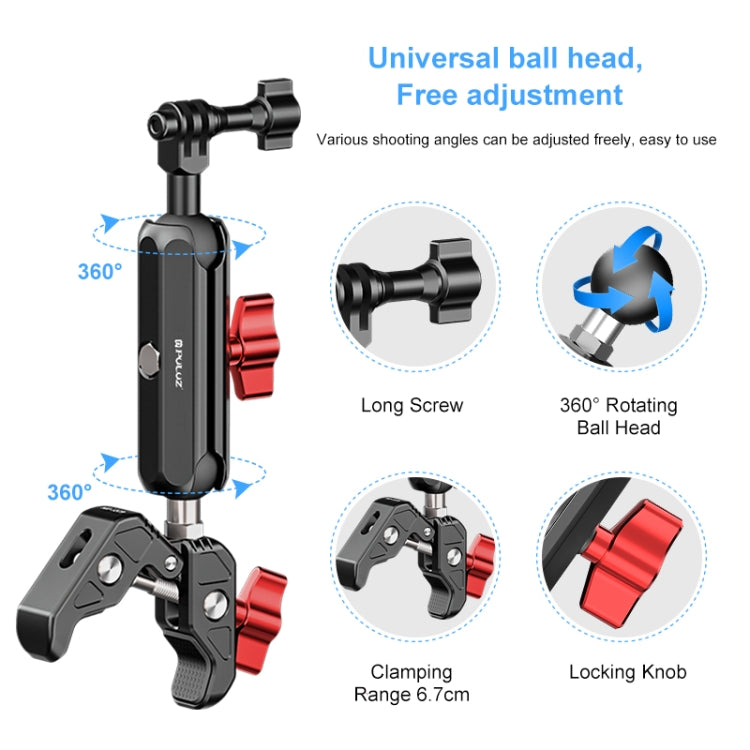 PULUZ Motorcycle Handlebar Crab Clamp CNC Metal Magic Arm Rod Mount - HoMEdemic™ 