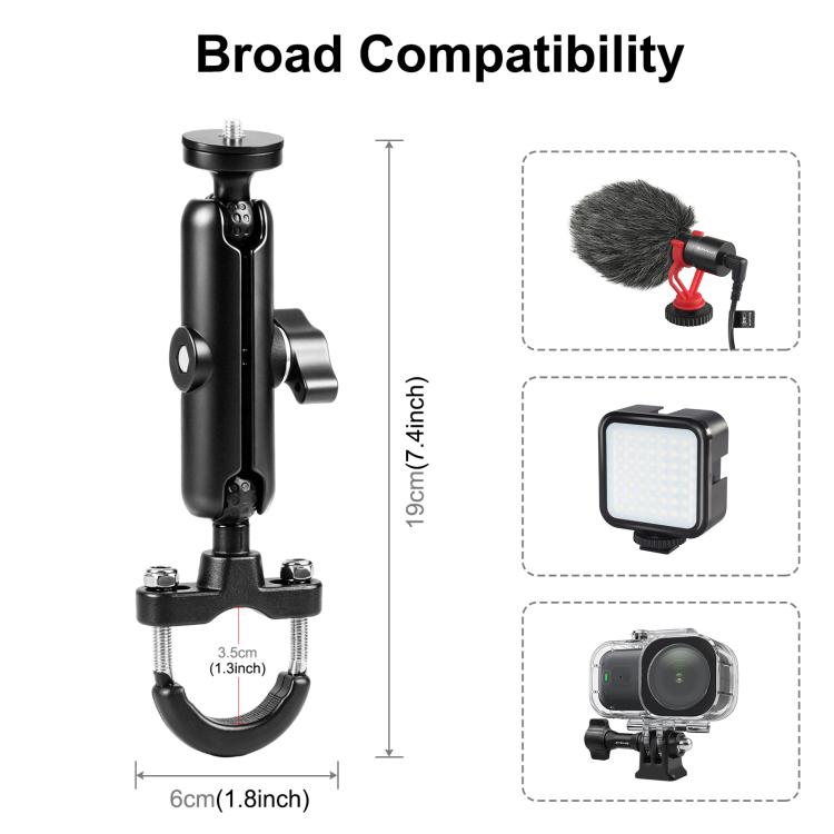 PULUZ Motorcycle Handlebar Fixed Mount U-Bolt Base Holder for GoPro and Other Action Cameras(Black) - HoMEdemic™ 