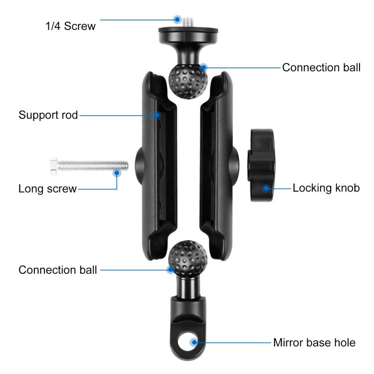 PULUZ Motorcycle Holder Mirror Base Hole Fixed Mount for GoPro and Other Action Cameras(Black) - HoMEdemic™ 
