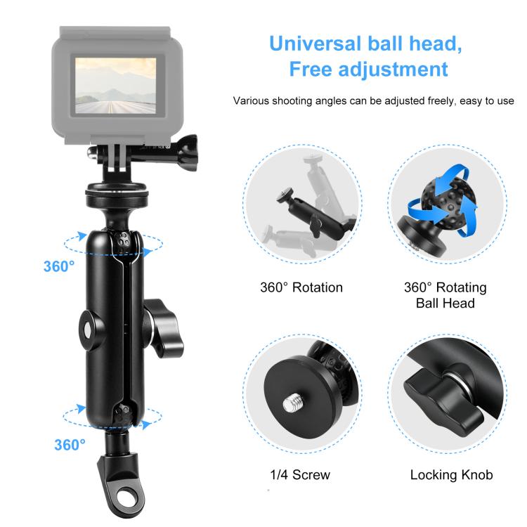 PULUZ Motorcycle Holder Mirror Base Hole Fixed Mount for GoPro and Other Action Cameras(Black) - HoMEdemic™ 
