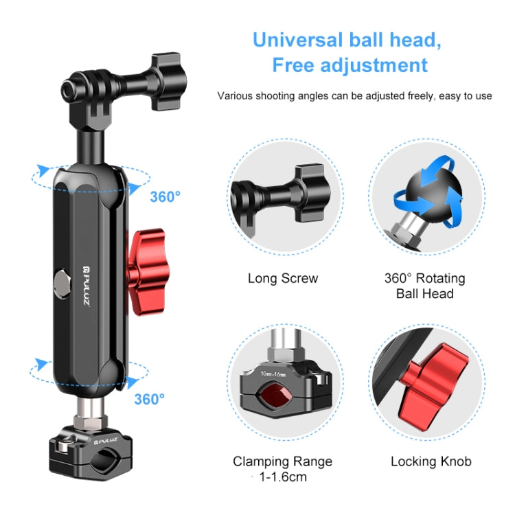 PULUZ Motorcycle Rearview Small Clamp CNC Metal Magic Arm Rod Mount (Black) - HoMEdemic™ 