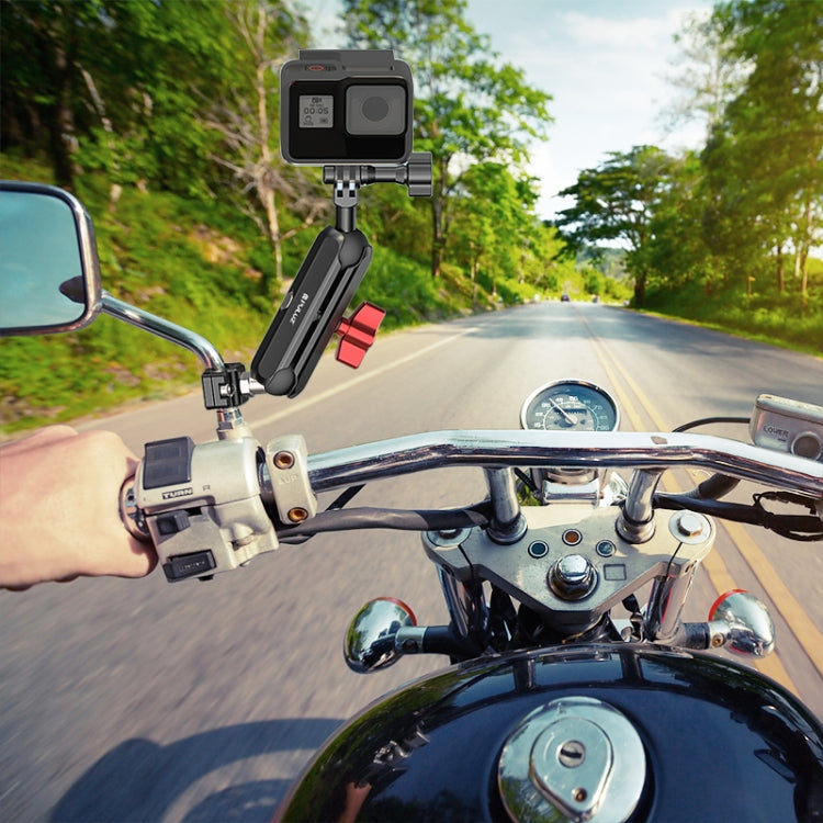 PULUZ Motorcycle Rearview Small Clamp CNC Metal Magic Arm Rod Mount (Black) - HoMEdemic™ 