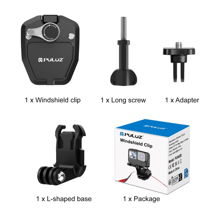 PULUZ Motorcycle Windshield Action Camera Mount Clip for GoPro Hero12 Black / DJI Osmo Action 4 / Insta360 X4 / Ace Pro and Other Action Cameras (Black) - HoMEdemic™ 