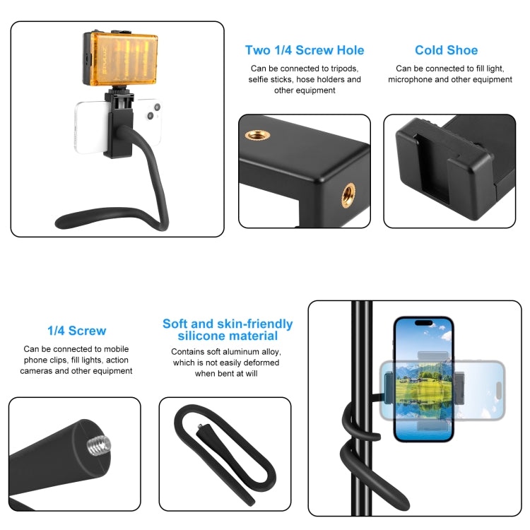 PULUZ Silicone Flexible Clip Mount Holder with Phone Clamp for Phones / GoPro (Black) - HoMEdemic™ 
