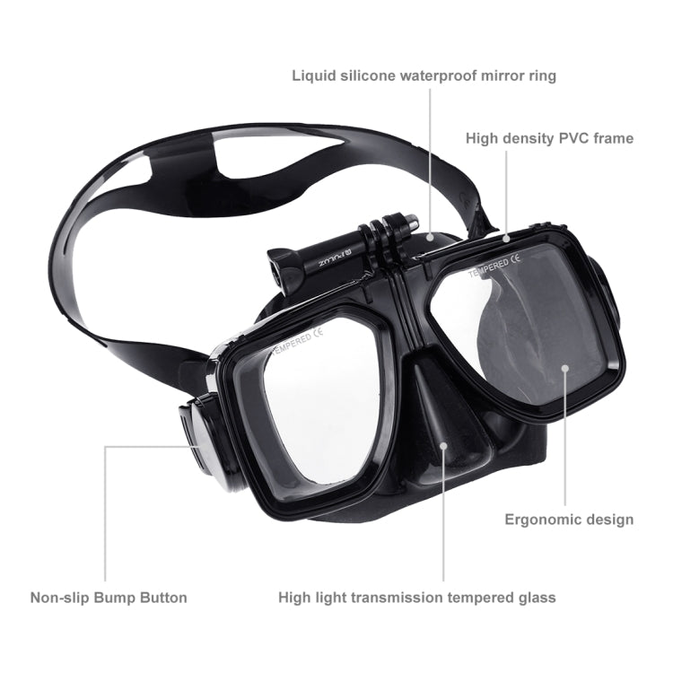 PULUZ Water Sports Diving Equipment Diving Mask Swimming Glasses for GoPro, Insta360, DJI and Other Action Cameras(Black) - HoMEdemic™ 