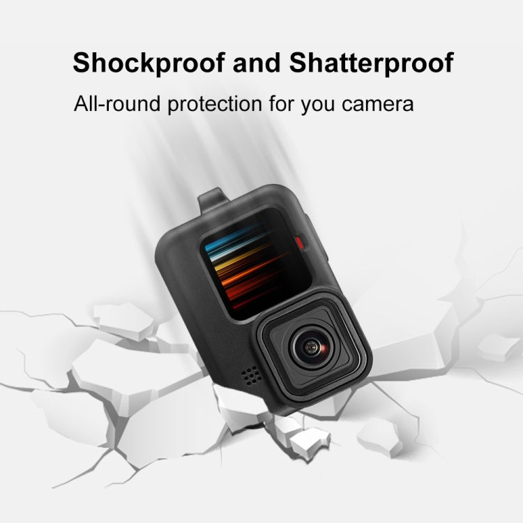 PULUZ for GoPro HERO12 Black /11 Black /10 Black /9 Black Silicone Protective Case Cover with Wrist Strap & Lens Cover(Black) - HoMEdemic™ 