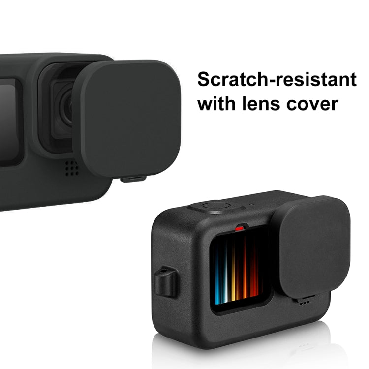 PULUZ for GoPro HERO12 Black /11 Black /10 Black /9 Black Silicone Protective Case Cover with Wrist Strap & Lens Cover(Black) - HoMEdemic™ 