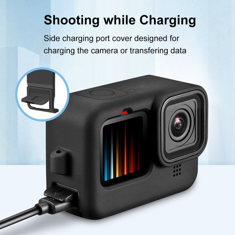 PULUZ for GoPro HERO12 Black /11 Black /10 Black /9 Black Silicone Protective Case + POM Side Interface Cover with Wrist Strap & Lens Cover(Black) - HoMEdemic™ 