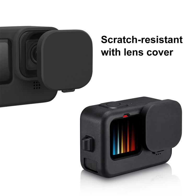 PULUZ for GoPro HERO12 Black /11 Black /10 Black /9 Black Silicone Protective Case + POM Side Interface Cover with Wrist Strap & Lens Cover(Black) - HoMEdemic™ 