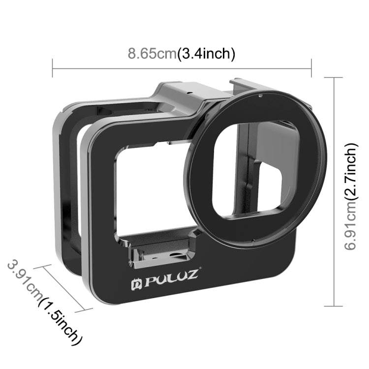 PULUZ for GoPro HERO13 Black /12 Black /11 Black /10 Black /9 Black Thicken Housing Shell CNC Aluminum Alloy Protective Cage with Insurance Frame & 52mm UV Lens(Black) - HoMEdemic™ 