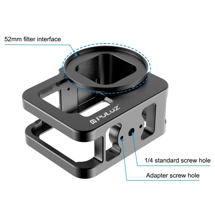 PULUZ for GoPro HERO13 Black /12 Black /11 Black /10 Black /9 Black Thicken Housing Shell CNC Aluminum Alloy Protective Cage with Insurance Frame & 52mm UV Lens(Black) - HoMEdemic™ 