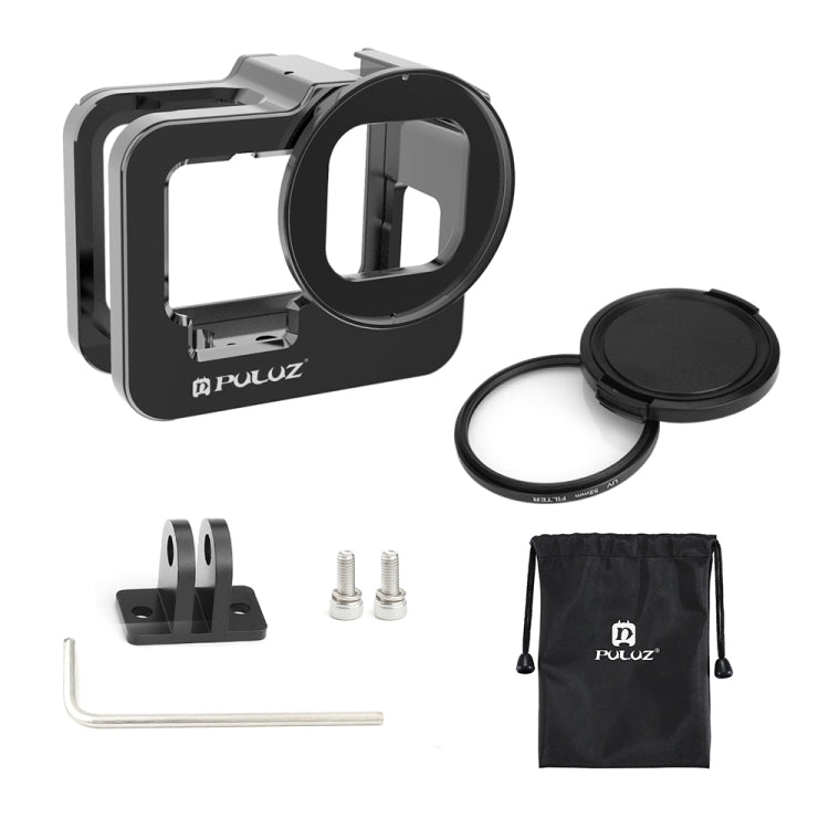 PULUZ for GoPro HERO13 Black /12 Black /11 Black /10 Black /9 Black Thicken Housing Shell CNC Aluminum Alloy Protective Cage with Insurance Frame & 52mm UV Lens(Black) - HoMEdemic™ 