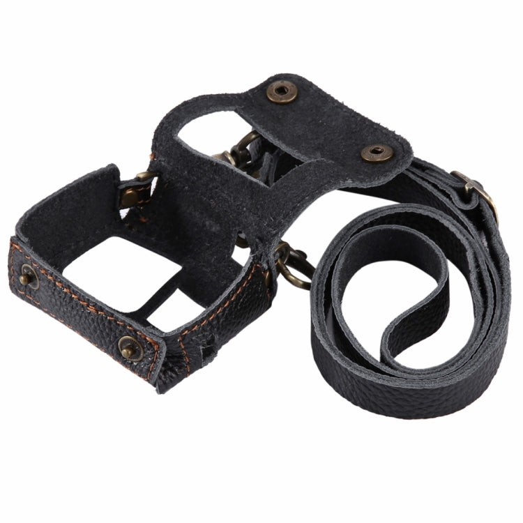 PULUZ for GoPro HERO7 Black /6 /5 Litchi Texture Genuine Leather Housing Case with Set Key Hole & Neck Strap & 52mm UV Lens(Black) - HoMEdemic™ 