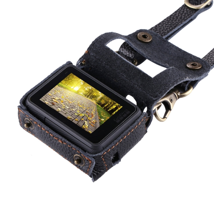 PULUZ for GoPro HERO7 Black /6 /5 Litchi Texture Genuine Leather Housing Case with Set Key Hole & Neck Strap & 52mm UV Lens(Black) - HoMEdemic™ 