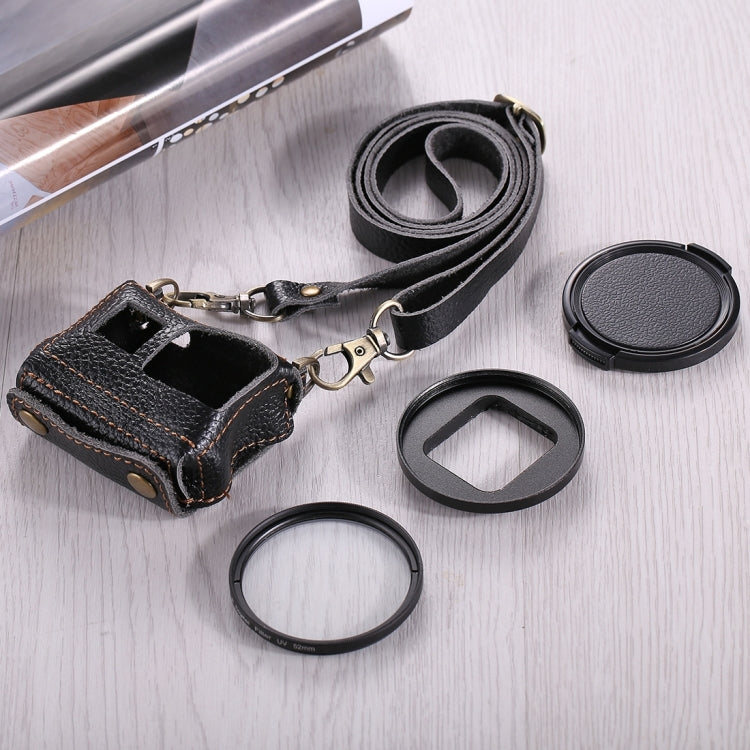 PULUZ for GoPro HERO7 Black /6 /5 Litchi Texture Genuine Leather Housing Case with Set Key Hole & Neck Strap & 52mm UV Lens(Black) - HoMEdemic™ 