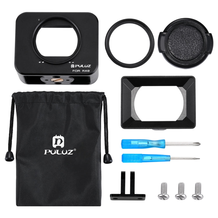 PULUZ for Sony RX0 Aluminum Alloy Protective Cage + 37mm UV Filter Lens + Lens Sunshade with Screws and Screwdrivers(Black) - HoMEdemic™ 