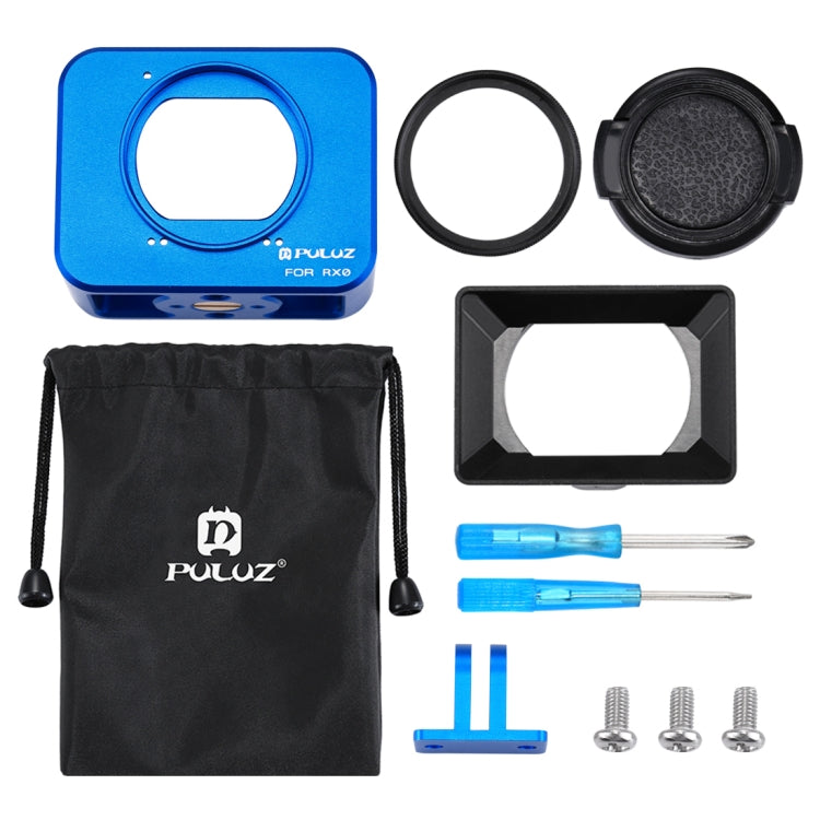 PULUZ for Sony RX0 Aluminum Alloy Protective Cage + 37mm UV Filter Lens + Lens Sunshade with Screws and Screwdrivers(Blue) - HoMEdemic™ 