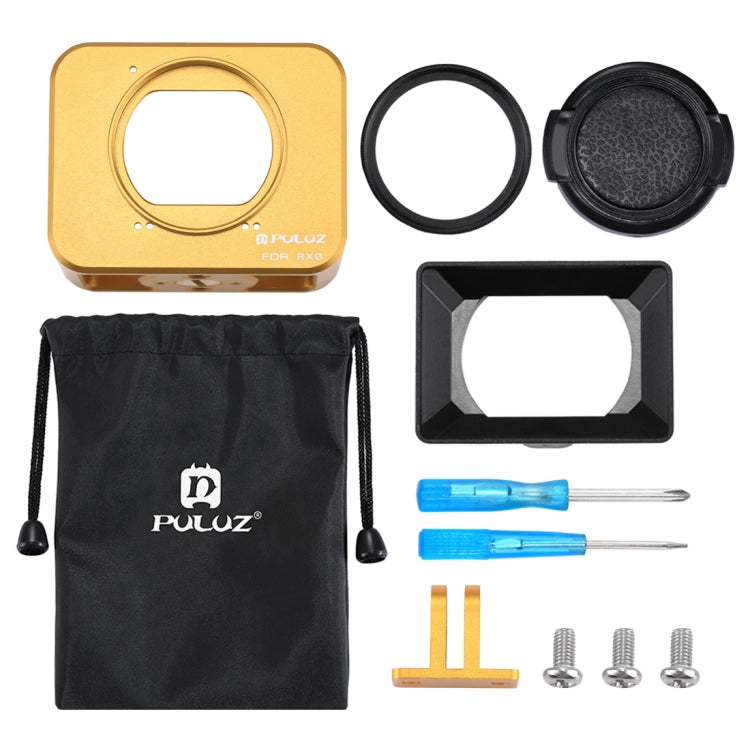 PULUZ for Sony RX0 Aluminum Alloy Protective Cage + 37mm UV Filter Lens + Lens Sunshade with Screws and Screwdrivers(Gold) - HoMEdemic™ 
