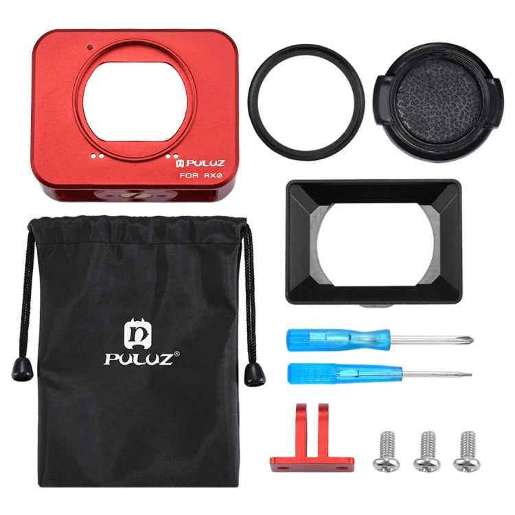 PULUZ for Sony RX0 Aluminum Alloy Protective Cage + 37mm UV Filter Lens + Lens Sunshade with Screws and Screwdrivers(Red) - HoMEdemic™ 