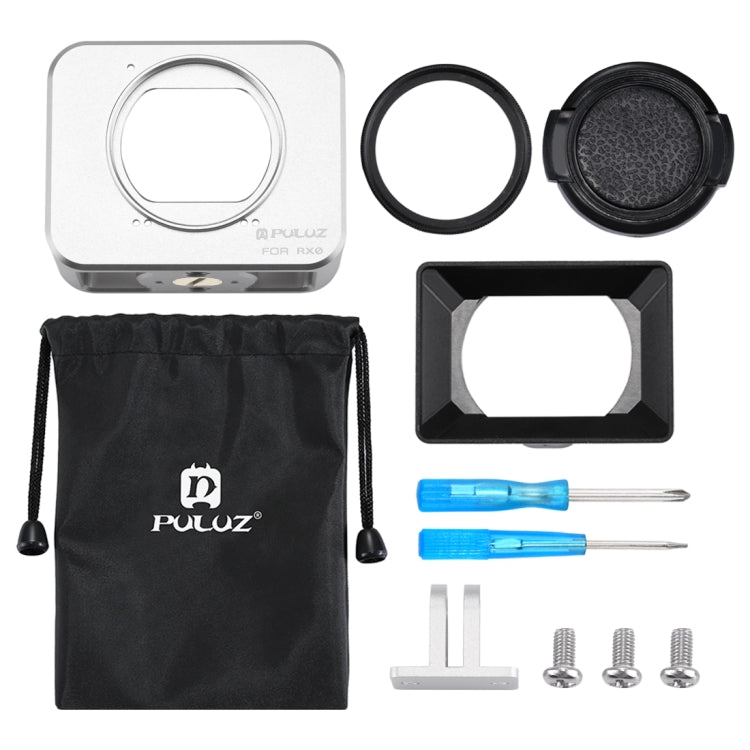 PULUZ for Sony RX0 Aluminum Alloy Protective Cage + 37mm UV Filter Lens + Lens Sunshade with Screws and Screwdrivers(Silver) - HoMEdemic™ 