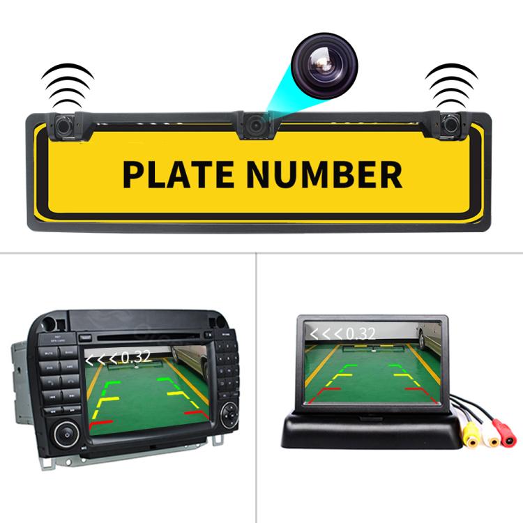 PZ600-L Europe Car License Plate Frame Rear View Camera Visual Rear View Parking System with 2 Reversing Radar Detector, with 2 Reversing Radar Detector - HoMEdemic™ 