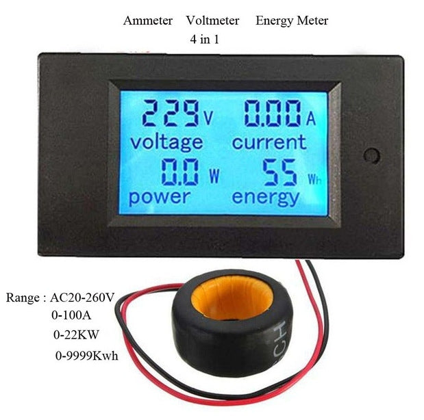 PZEM-061 4 in 1 DC Digital Display Meter Voltage Measuring Instrument, AC 80-260V, 100A - HoMEdemic™ 