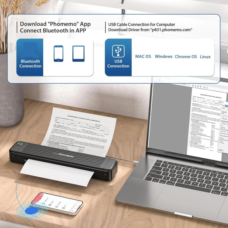 Phomemo P831 Bluetooth Portable Thermal Transfer Printer Support A4 / Letter / A5 / B5 Plain Paper Printing(Black) - HoMEdemic™ 
