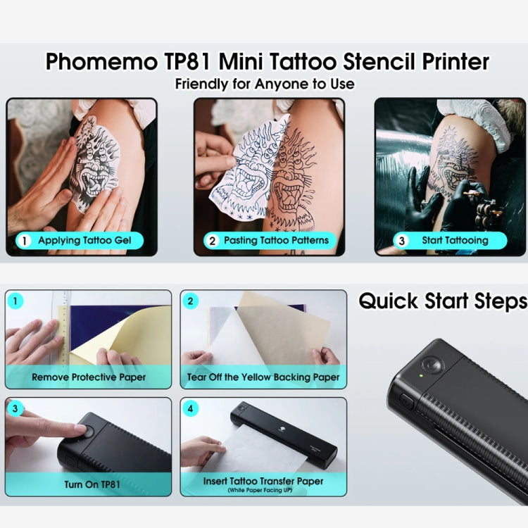 Phomemo TP81 A4 Wireless Thermal Printer Tattoo Template Printer(Black) - HoMEdemic™ 