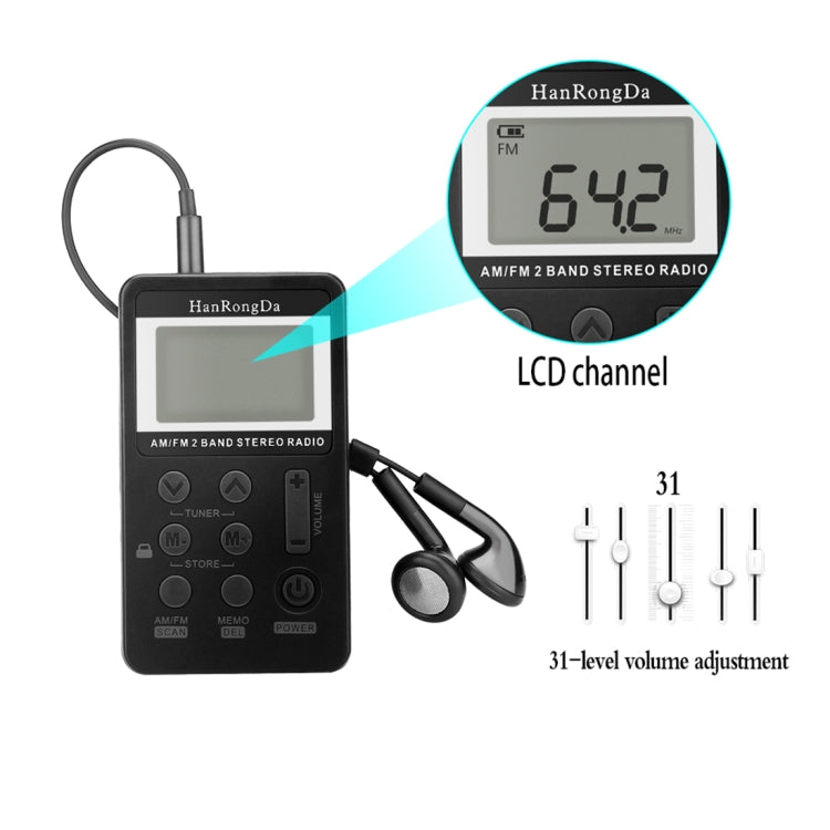 Portable AM / FM Two Bands Rechargeable Stereo Radio Mini Receiver with & LCD Screen & Earphone Jack & Lanyard - HoMEdemic™ 