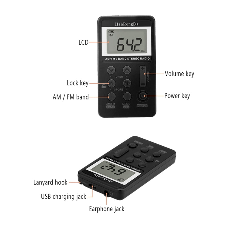 Portable AM / FM Two Bands Rechargeable Stereo Radio Mini Receiver with & LCD Screen & Earphone Jack & Lanyard - HoMEdemic™ 