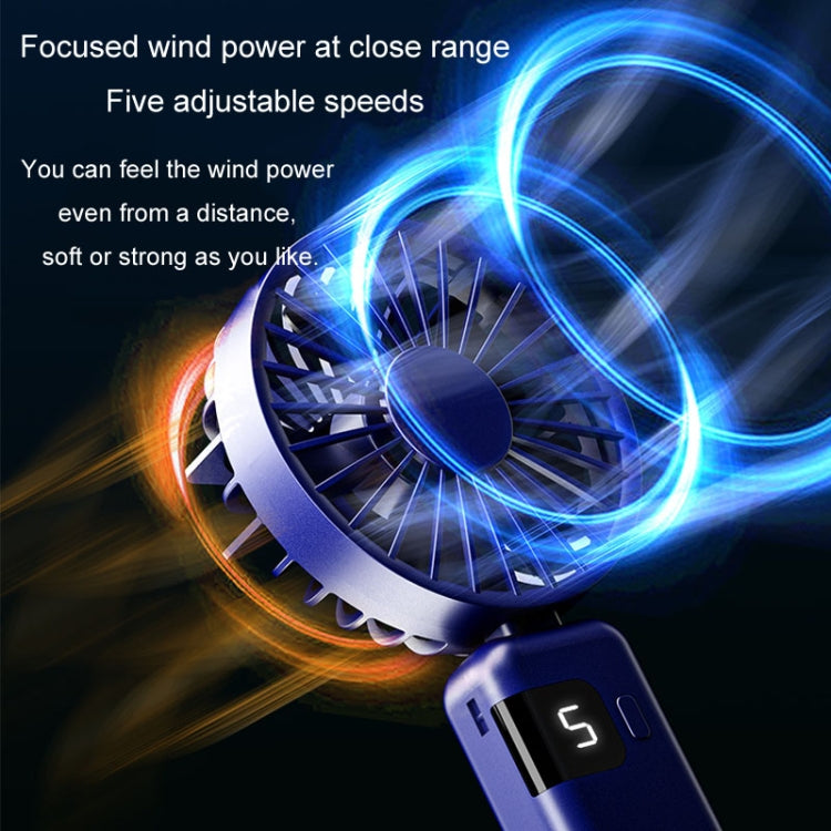 Portable Digital Display Hanging Neck Mute Small Fan USB Charging Handheld Foldable Fan(Blue) - HoMEdemic™ 