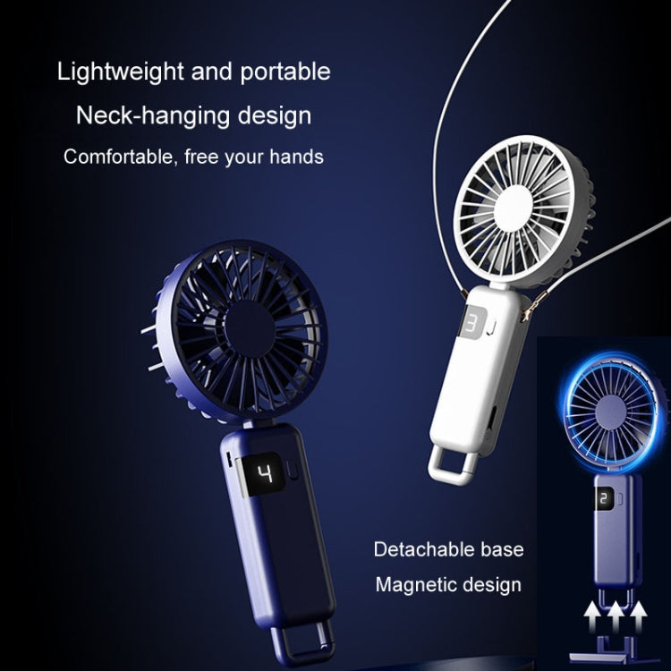 Portable Digital Display Hanging Neck Mute Small Fan USB Charging Handheld Foldable Fan(Blue) - HoMEdemic™ 