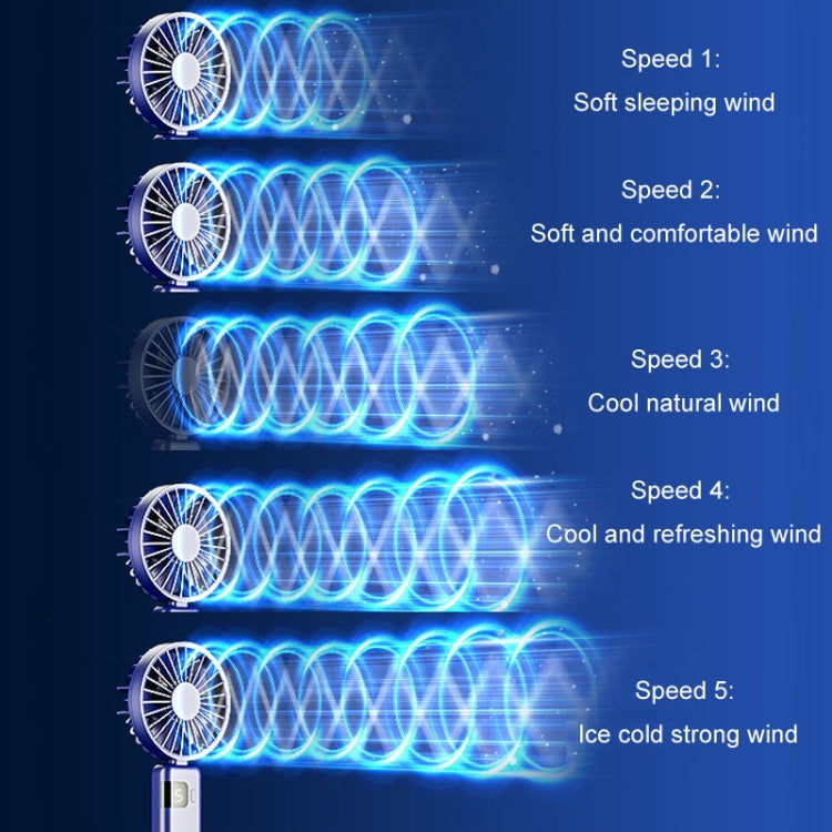 Portable Digital Display Hanging Neck Mute Small Fan USB Charging Handheld Foldable Fan(Blue) - HoMEdemic™ 